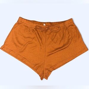 ROMWE Rust Waffle Knit Lounge Shorts | High Rise, Elastic Waist, Size Medium